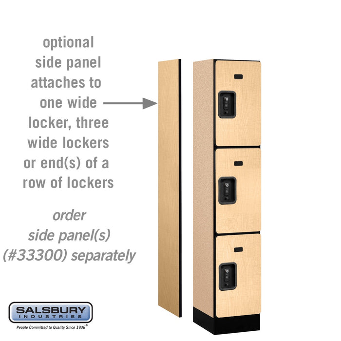Salsbury 12" Wide Triple Tier Designer Wood Locker - 1 Wide - 5 Feet High - 15 Inches Deep - Maple - Black Resettable Combination Locks - Sweatfully