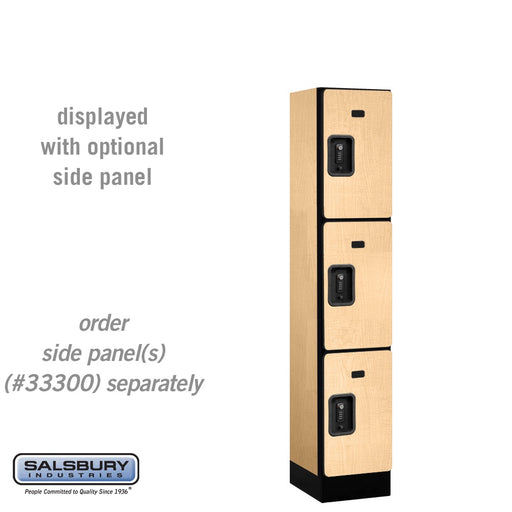 Salsbury 12" Wide Triple Tier Designer Wood Locker - 1 Wide - 5 Feet High - 15 Inches Deep - Maple - Black Resettable Combination Locks - Sweatfully