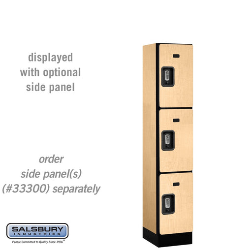 Salsbury 12" Wide Triple Tier Designer Wood Locker - 1 Wide - 5 Feet High - 15 Inches Deep - Maple - Silver Resettable Combination Locks - Sweatfully