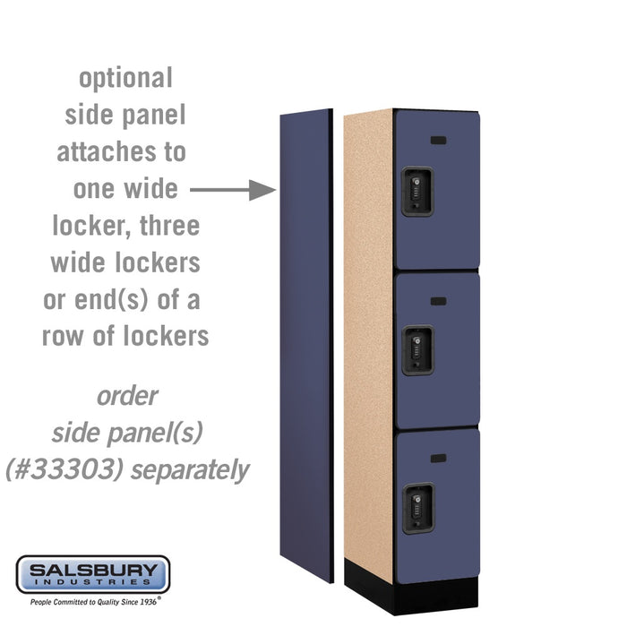 Salsbury 12" Wide Triple Tier Designer Wood Locker - 1 Wide - 5 Feet High - 18 Inches Deep - Blue - Black Resettable Combination Locks - Sweatfully