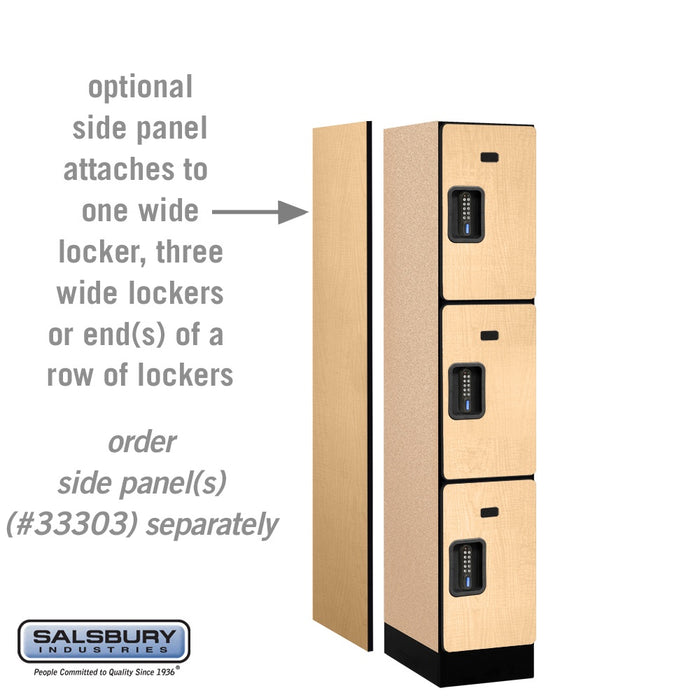 Salsbury 12" Wide Triple Tier Designer Wood Locker - 1 Wide - 5 Feet High - 18 Inches Deep - Maple - Black Electronic Locks - Sweatfully