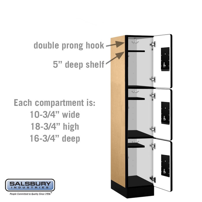 Salsbury 12" Wide Triple Tier Designer Wood Locker - 1 Wide - 5 Feet High - 18 Inches Deep - Maple - Silver Electronic Locks - Sweatfully