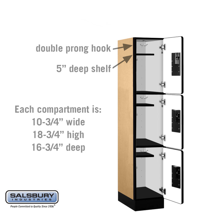 Salsbury 12" Wide Triple Tier Designer Wood Locker - 1 Wide - 5 Feet High - 18 Inches Deep - Maple - Hasps - Sweatfully