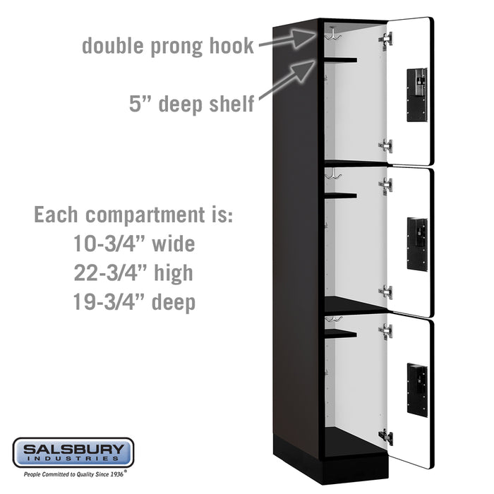 Salsbury 12" Wide Triple Tier Designer Wood Locker - 1 Wide - 6 Feet High - 21 Inches Deep - Black - Hasps - Sweatfully