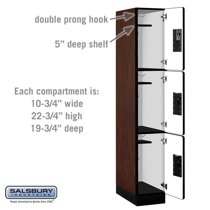 Salsbury 12" Wide Triple Tier Designer Wood Locker - 1 Wide - 6 Feet High - 21 Inches Deep - Mahogany - Hasps - Sweatfully