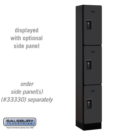 Salsbury 12" Wide Triple Tier Designer Wood Locker - 1 Wide - 6 Feet High - 15 Inches Deep - Black - Black Resettable Combination Locks - Sweatfully