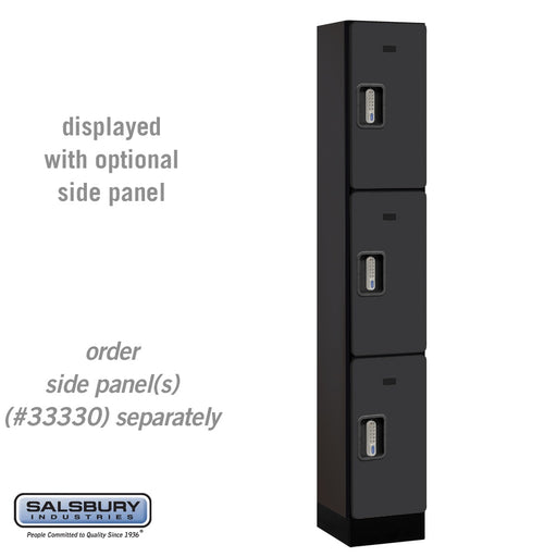 Salsbury 12" Wide Triple Tier Designer Wood Locker - 1 Wide - 6 Feet High - 15 Inches Deep - Black - Silver Electronic Locks - Sweatfully