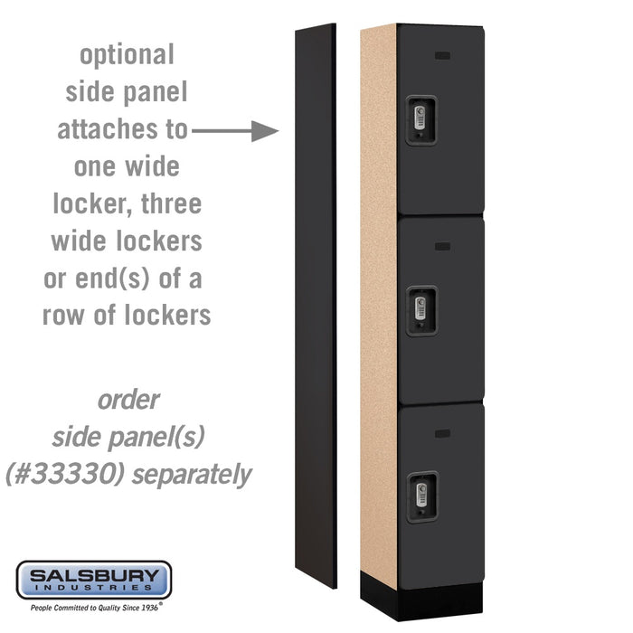Salsbury 12" Wide Triple Tier Designer Wood Locker - 1 Wide - 6 Feet High - 15 Inches Deep - Black - Silver Resettable Combination Locks - Sweatfully