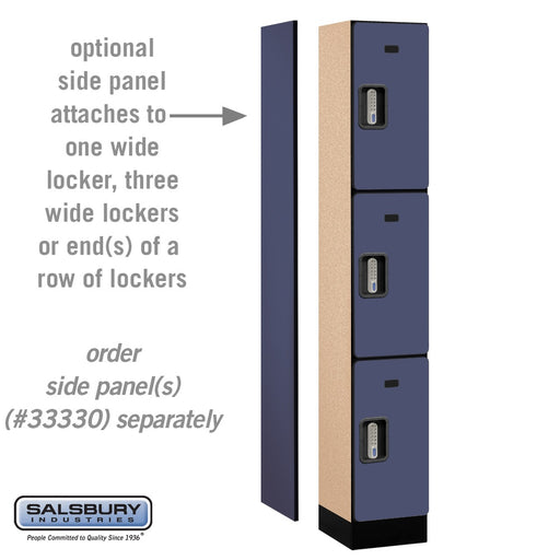 Salsbury 12" Wide Triple Tier Designer Wood Locker - 1 Wide - 6 Feet High - 15 Inches Deep - Blue - Silver Electronic Locks - Sweatfully