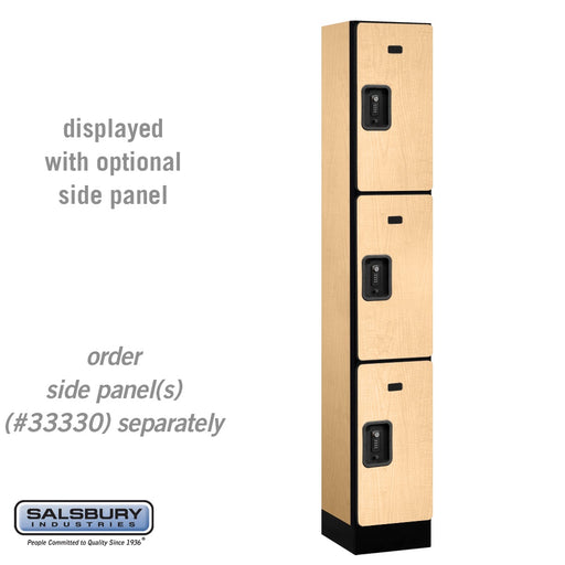 Salsbury 12" Wide Triple Tier Designer Wood Locker - 1 Wide - 6 Feet High - 15 Inches Deep - Maple - Black Resettable Combination Locks - Sweatfully