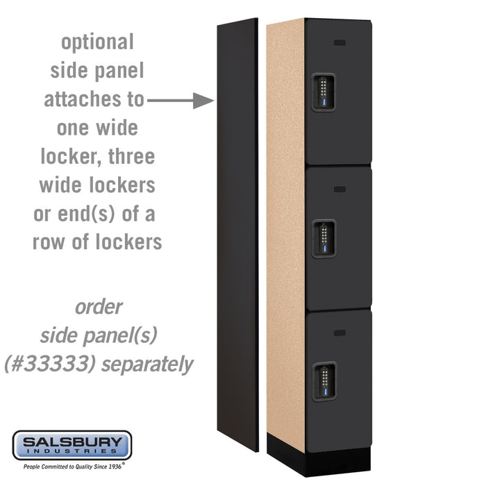 Salsbury 12" Wide Triple Tier Designer Wood Locker - 1 Wide - 6 Feet High - 18 Inches Deep - Black - Black Electronic Locks - Sweatfully