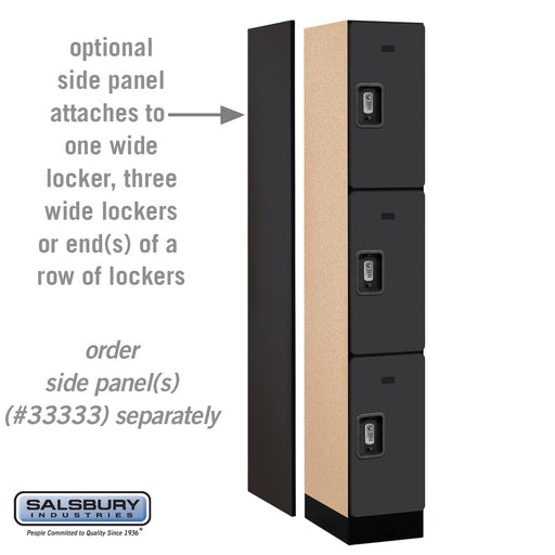 Salsbury 12" Wide Triple Tier Designer Wood Locker - 1 Wide - 6 Feet High - 18 Inches Deep - Black - Silver Resettable Combination Locks - Sweatfully