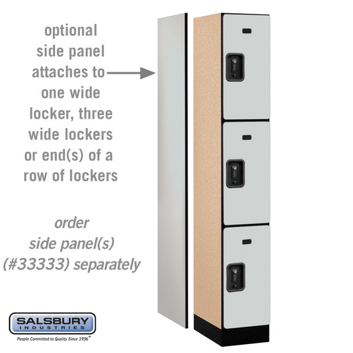 Salsbury 12" Wide Triple Tier Designer Wood Locker - 1 Wide - 6 Feet High - 18 Inches Deep - Gray - Black Resettable Combination Locks - Sweatfully