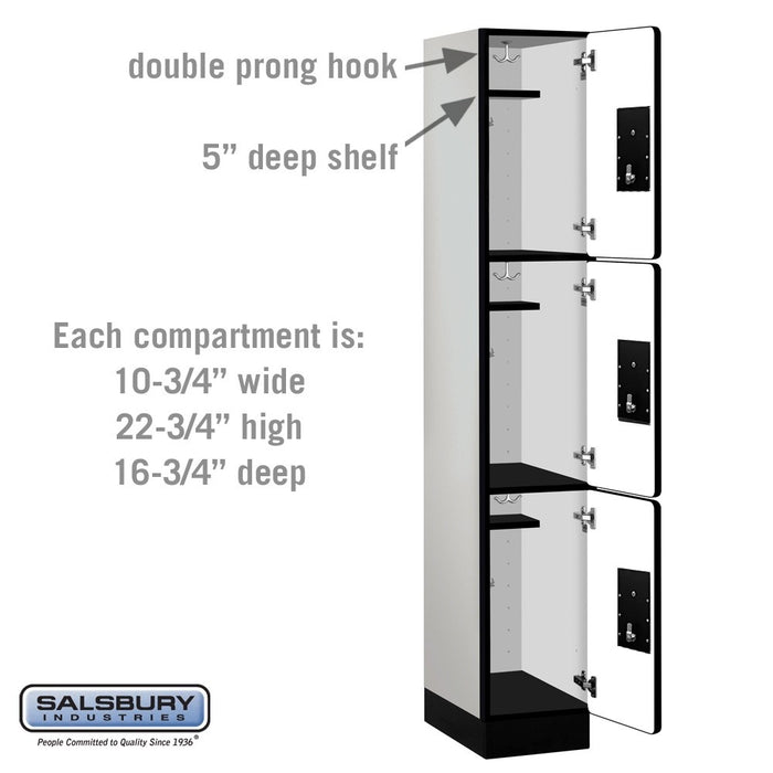 Salsbury 12" Wide Triple Tier Designer Wood Locker - 1 Wide - 6 Feet High - 18 Inches Deep - Gray - Silver Electronic Locks - Sweatfully