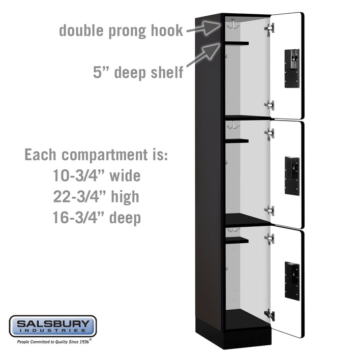 Salsbury 12" Wide Triple Tier Designer Wood Locker - 1 Wide - 6 Feet High - 18 Inches Deep - Black - Hasps - Sweatfully