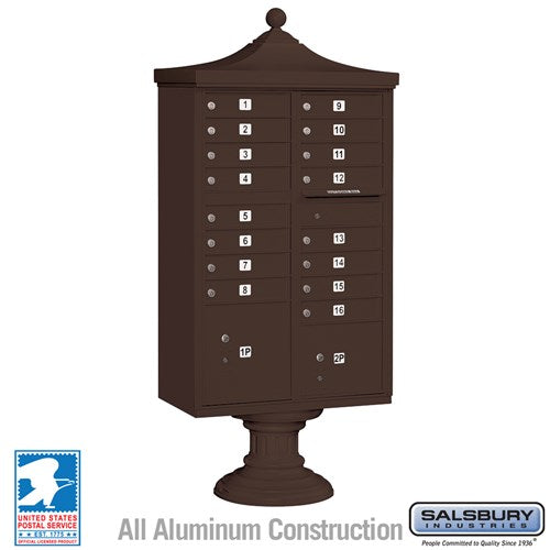 Salsbury Regency Decorative Cluster Box Unit with 16 Doors and 2 Parcel Lockers in Bronze with USPS Access – Type III - Sweatfully