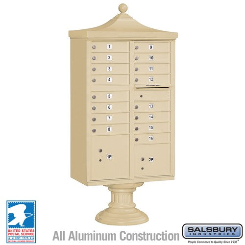 Salsbury Regency Decorative Cluster Box Unit with 16 Doors and 2 Parcel Lockers in Sandstone with USPS Access – Type III - Sweatfully