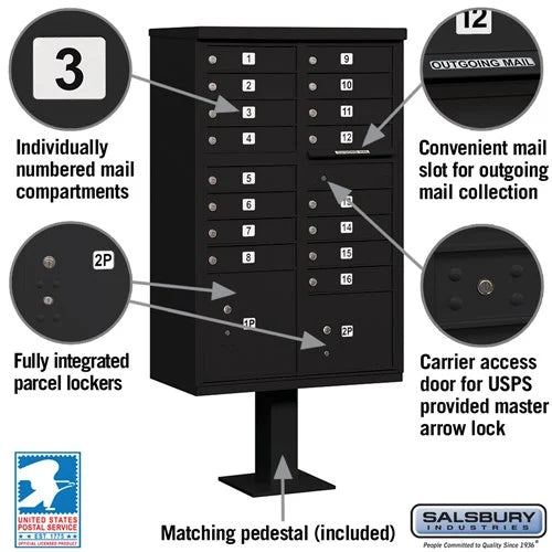 Salsbury Cluster Box Unit with 16 Doors and 2 Parcel Lockers with USPS Access – Type III Mailbox - Sweatfully