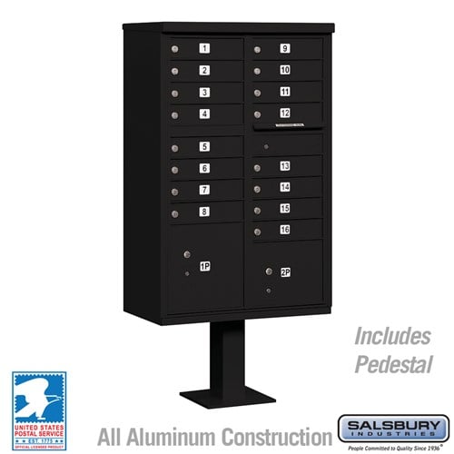 Salsbury Cluster Box Unit with 16 Doors and 2 Parcel Lockers in Black with USPS Access – Type III - Sweatfully