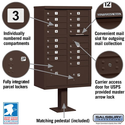 Salsbury Cluster Box Unit with 16 Doors and 2 Parcel Lockers with USPS Access – Type III Mailbox - Sweatfully