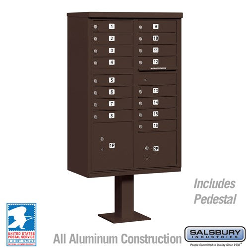Salsbury Cluster Box Unit with 16 Doors and 2 Parcel Lockers in Bronze with USPS Access – Type III - Sweatfully