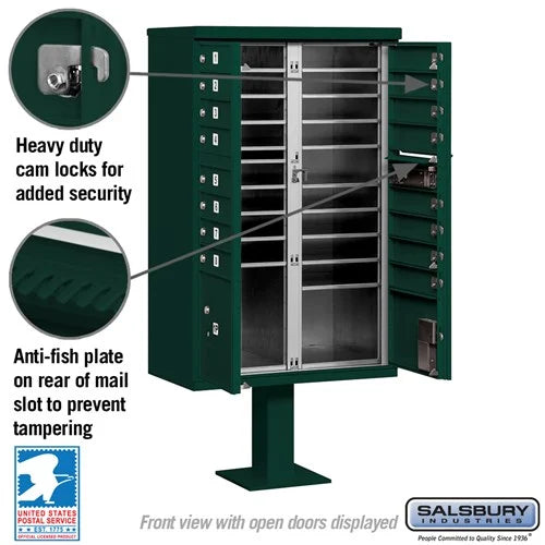 Salsbury Cluster Box Unit with 16 Doors and 2 Parcel Lockers with USPS Access – Type III Mailbox - Sweatfully