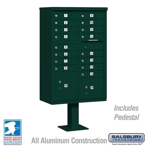 Salsbury Cluster Box Unit with 16 Doors and 2 Parcel Lockers in Green with USPS Access – Type III - Sweatfully