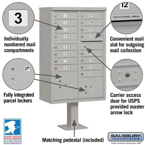 Salsbury Cluster Box Unit with 16 Doors and 2 Parcel Lockers with USPS Access – Type III Mailbox - Sweatfully