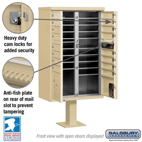 Salsbury Cluster Box Unit with 16 Doors and 2 Parcel Lockers with USPS Access – Type III Mailbox - Sweatfully