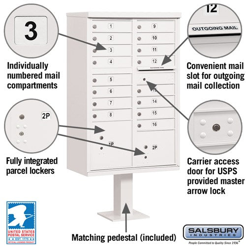 Salsbury Cluster Box Unit with 16 Doors and 2 Parcel Lockers with USPS Access – Type III Mailbox - Sweatfully