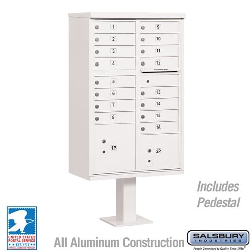 Salsbury Cluster Box Unit with 16 Doors and 2 Parcel Lockers in White with USPS Access – Type III - Sweatfully