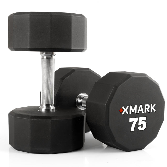 XMARK 12-Sided Commercial Urethane Dumbbells (5-50 lb and 5-75 lb Sets) XM-9104-3323-550S - Sweatfully