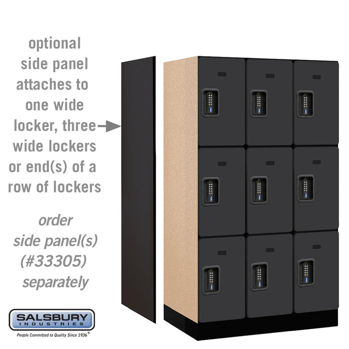 Salsbury 12" Wide Triple Tier Designer Wood Locker - 3 Wide - 5 Feet High - 21 Inches Deep - Black - Black Electronic Locks - Sweatfully