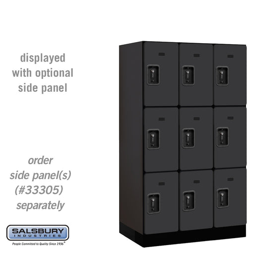 Salsbury 12" Wide Triple Tier Designer Wood Locker - 3 Wide - 5 Feet High - 21 Inches Deep - Black - Black Resettable Combination Locks - Sweatfully