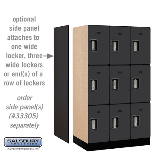 Salsbury 12" Wide Triple Tier Designer Wood Locker - 3 Wide - 5 Feet High - 21 Inches Deep - Black - Silver Electronic Locks - Sweatfully