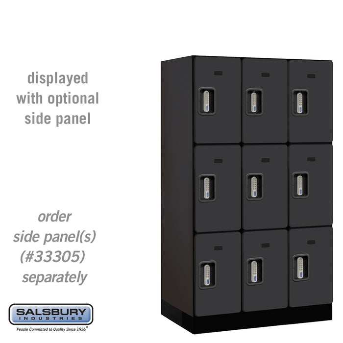 Salsbury 12" Wide Triple Tier Designer Wood Locker - 3 Wide - 5 Feet High - 21 Inches Deep - Black - Silver Electronic Locks - Sweatfully