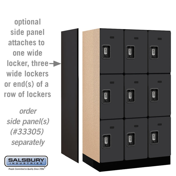 Salsbury 12" Wide Triple Tier Designer Wood Locker - 3 Wide - 5 Feet High - 21 Inches Deep - Black - Silver Resettable Combination Locks - Sweatfully