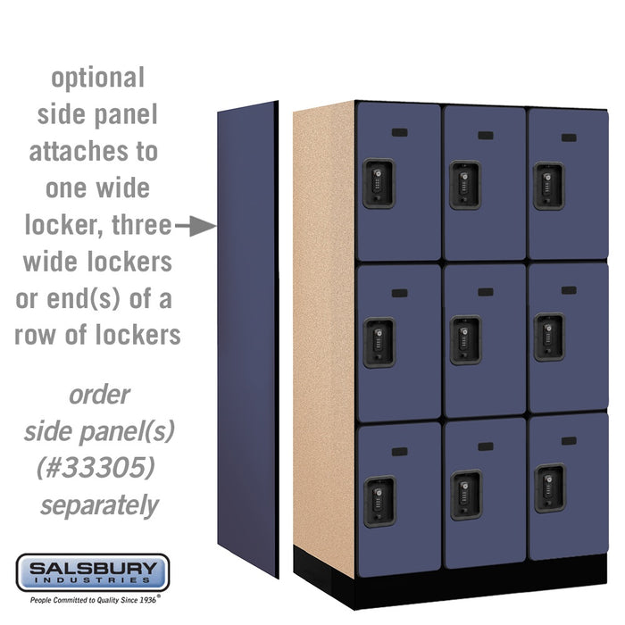 Salsbury 12" Wide Triple Tier Designer Wood Locker - 3 Wide - 5 Feet High - 21 Inches Deep - Blue - Black Resettable Combination Locks - Sweatfully