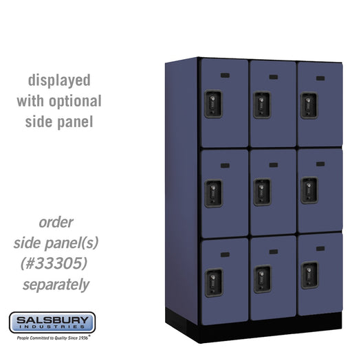 Salsbury 12" Wide Triple Tier Designer Wood Locker - 3 Wide - 5 Feet High - 21 Inches Deep - Blue - Black Resettable Combination Locks - Sweatfully