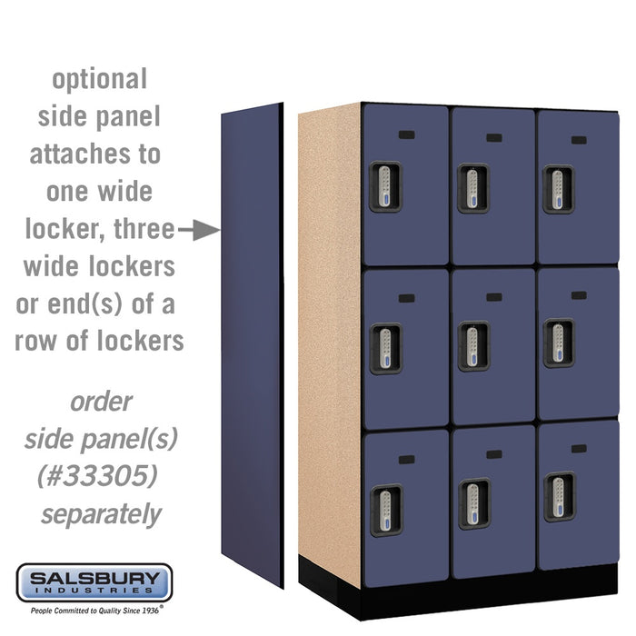 Salsbury 12" Wide Triple Tier Designer Wood Locker - 3 Wide - 5 Feet High - 21 Inches Deep - Blue - Silver Electronic Locks - Sweatfully