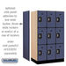 Salsbury 12" Wide Triple Tier Designer Wood Locker - 3 Wide - 5 Feet High - 21 Inches Deep - Blue - Silver Resettable Combination Locks - Sweatfully