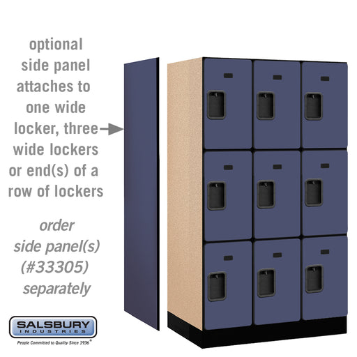 Salsbury 12" Wide Triple Tier Designer Wood Locker - 3 Wide - 5 Feet High - 21 Inches Deep - Blue - Hasps - Sweatfully
