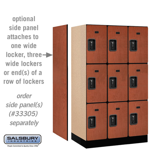 Salsbury 12" Wide Triple Tier Designer Wood Locker - 3 Wide - 5 Feet High - 21 Inches Deep - Cherry - Black Resettable Combination Locks - Sweatfully