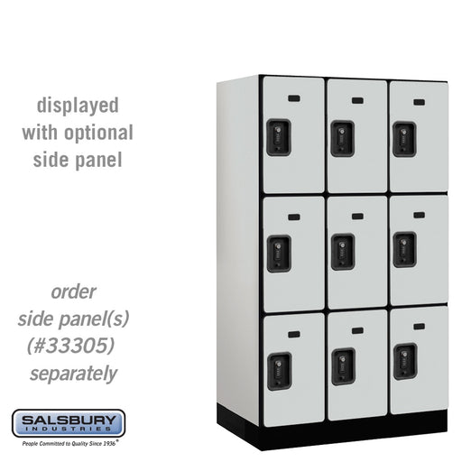 Salsbury 12" Wide Triple Tier Designer Wood Locker - 3 Wide - 5 Feet High - 21 Inches Deep - Gray - Black Resettable Combination Locks - Sweatfully