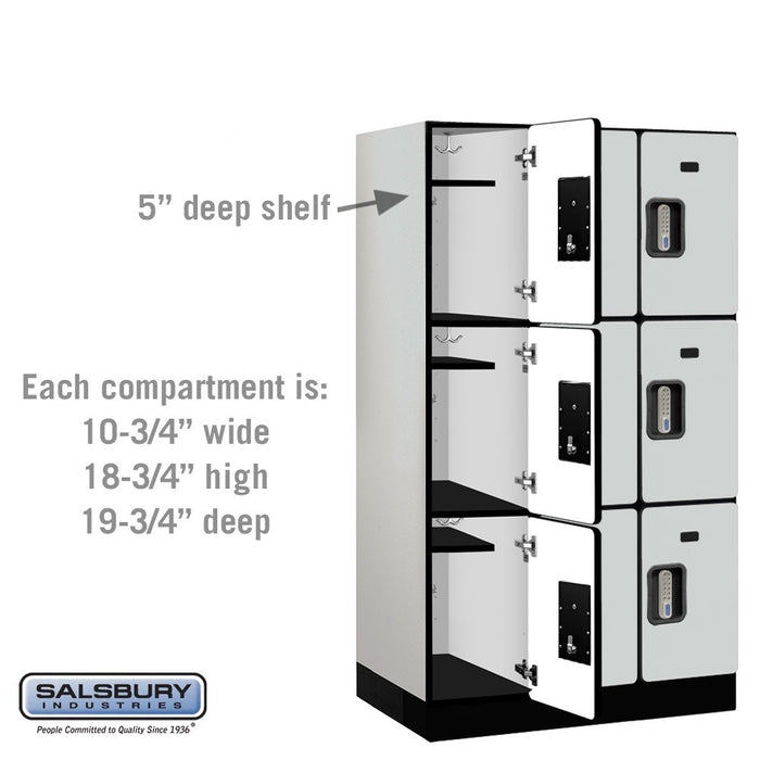 Salsbury 12" Wide Triple Tier Designer Wood Locker - 3 Wide - 5 Feet High - 21 Inches Deep - Gray - Silver Electronic Locks - Sweatfully