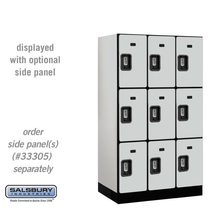 Salsbury 12" Wide Triple Tier Designer Wood Locker - 3 Wide - 5 Feet High - 21 Inches Deep - Gray - Silver Resettable Combination Locks - Sweatfully