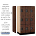 Salsbury 12" Wide Triple Tier Designer Wood Locker - 3 Wide - 5 Feet High - 21 Inches Deep - Mahogany - Black Electronic Locks - Sweatfully