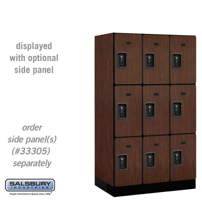 Salsbury 12" Wide Triple Tier Designer Wood Locker - 3 Wide - 5 Feet High - 21 Inches Deep - Mahogany - Black Resettable Combination Locks - Sweatfully