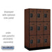 Salsbury 12" Wide Triple Tier Designer Wood Locker - 3 Wide - 5 Feet High - 21 Inches Deep - Mahogany - Black Resettable Combination Locks - Sweatfully