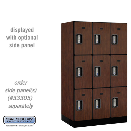 Salsbury 12" Wide Triple Tier Designer Wood Locker - 3 Wide - 5 Feet High - 21 Inches Deep - Mahogany - Silver Electronic Locks - Sweatfully